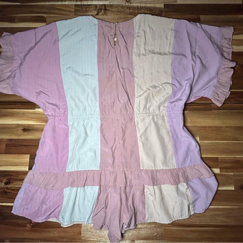 STORIA Colorblock Lightweight Pull On‎ Romper V-Neck Ruffle Dolman Sleeve Sz Med - Picture 4 of 10